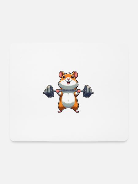 Hamster Power-Training: Hantelheben im - Mousepad (Querformat) - Weiß