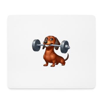 Dackel Training mit Hantel Starker Workout - Mousepad (Querformat) - Weiß - Vorne