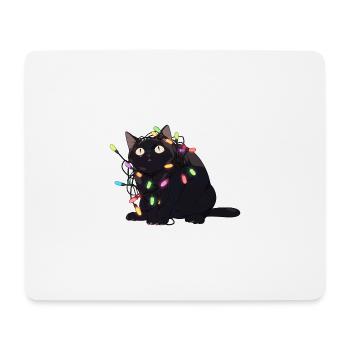 Weihnachts-Katze in der Lichterkette - Mousepad (Querformat) - Weiß - Vorne