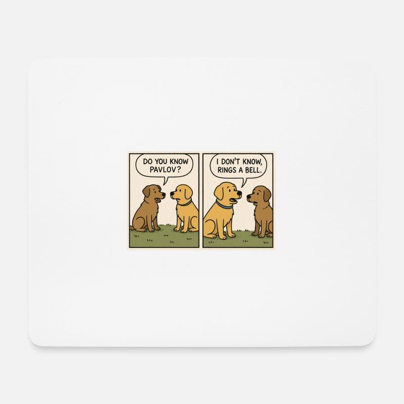 “Rings a Bell” – Funny Pavlov Dog Comic T-Shirt - Mousepad (Querformat) - Weiß