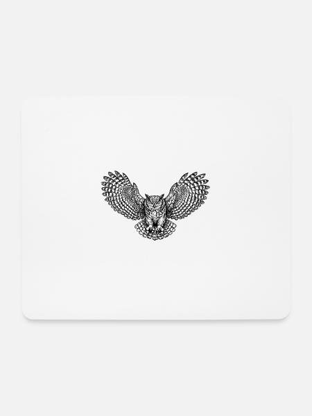 Owl with Ornate Wings - Mouse Pad (horizontal) - white