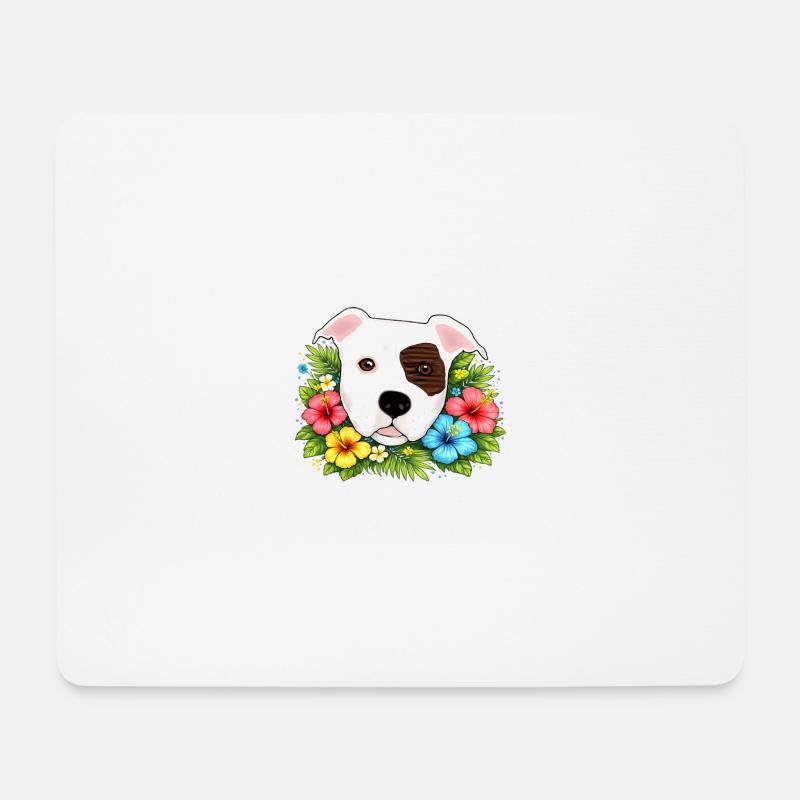 Pitbull American Staffordshire Terrier mit Blumen - Mousepad (Querformat) - Weiß