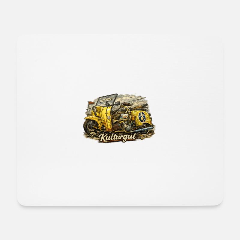 Kulturgut Gelber Oldtimer-Sidecar - Mousepad (Querformat) - Weiß