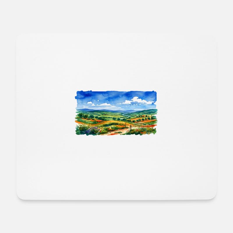 Landschafts-Aquarell Panorama - Mousepad (Querformat) - Weiß