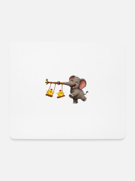Elefant & Küken Swing-Abenteuer - Mousepad (Querformat) - Weiß