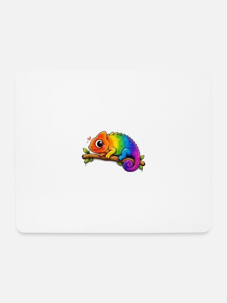 Rainbow chameleon on a branch - Mouse Pad (horizontal) - white