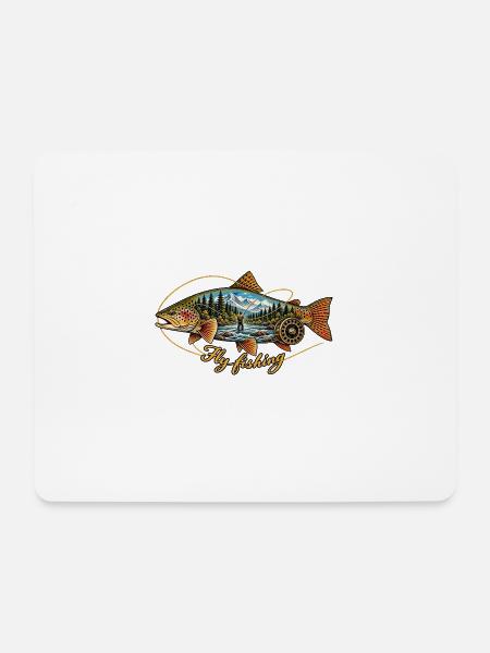 Truite_vintage_et_pcheur_la_mouche - Mousepad (Querformat) - Weiß
