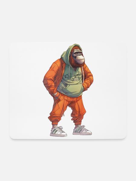Streetart Orang-Utan Urban Rap Street Affe - Mousepad (Querformat) - Weiß