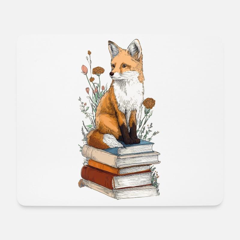 Fuchs auf Bücherstapel - Mousepad (Querformat) - Weiß