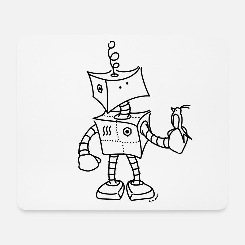 Netter Roboter & Vogel - Mousepad (Querformat) - Weiß