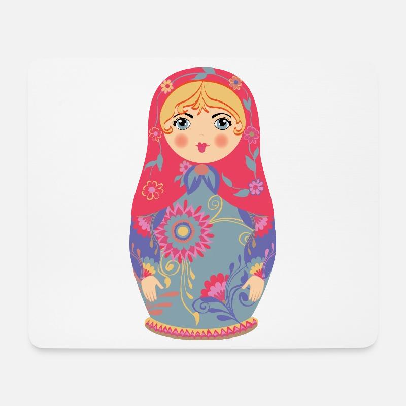 Folkartige Matrjoschka / Matryoshka / Matreschka - Mousepad (Querformat) - Weiß