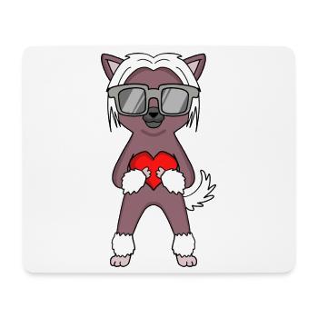 Chinesischer Schopfhund mit Sonnenbrille und Herz - Mousepad (Querformat) - Weiß - Vorne