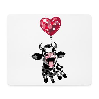 Springendes Kälbchen mit Herzballon - Kuh Kalb - Mousepad (Querformat) - Weiß - Vorne