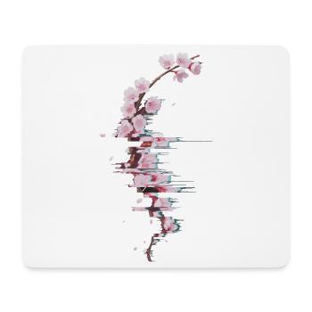 Glitch Kirschblüte moderner Blütenzweig - Mousepad (Querformat) - Weiß - Vorne