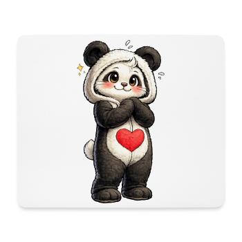 Shy panda with red heart - Mouse Pad (horizontal) - white - Front