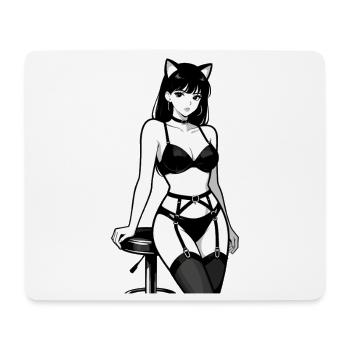 Sexy Neko Girl: Manga Katze in Schwarz-Weiß - Mousepad (Querformat) - Weiß - Vorne