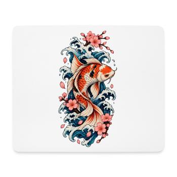 Koi in Wellen und Sakura - Mousepad (Querformat) - Weiß - Vorne