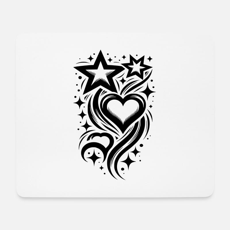 Tattoo Komposition aus Herzen und Sternen - Mousepad (Querformat) - Weiß