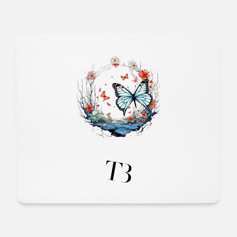 Schönes Schmetterlings Design im Blumenring - Mousepad (Querformat) - Weiß