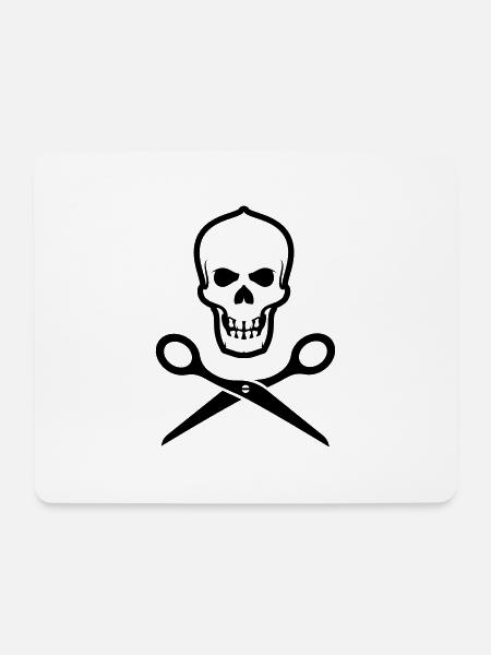 Totenkopf mit Schere - Mousepad (Querformat) - Weiß