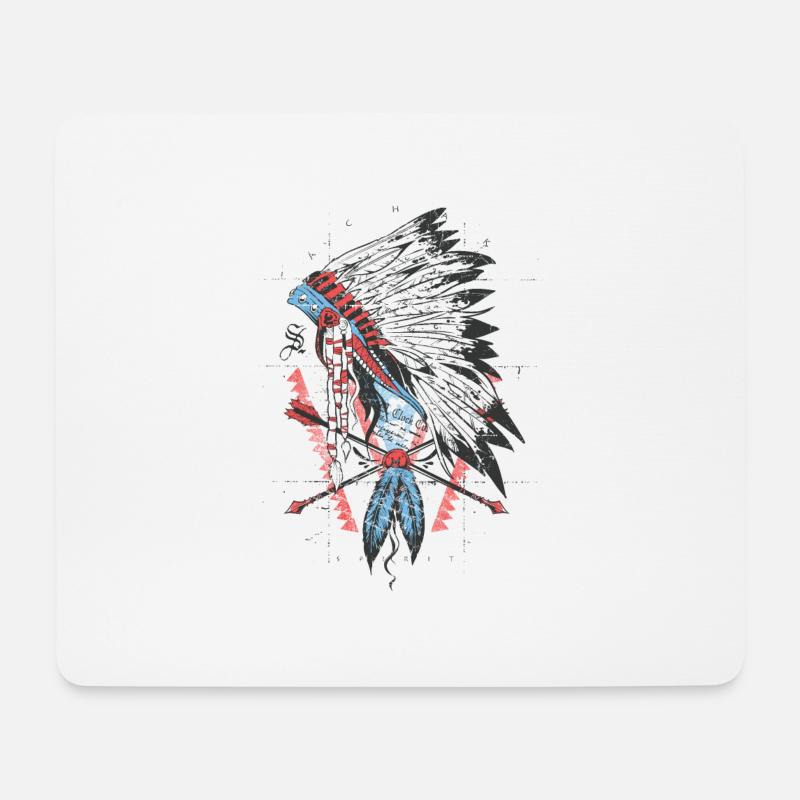 Indianer Design Häuptling leidenschaftlich lustig - Mousepad (Querformat) - Weiß