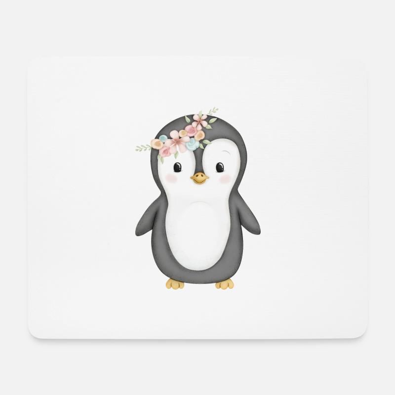süßer Pinguin mit Blumenkranz - Mousepad (Querformat) - Weiß