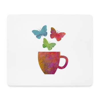 Ich liebe Kaffee und Schmetterling - Mousepad (Querformat) - Weiß - Vorne