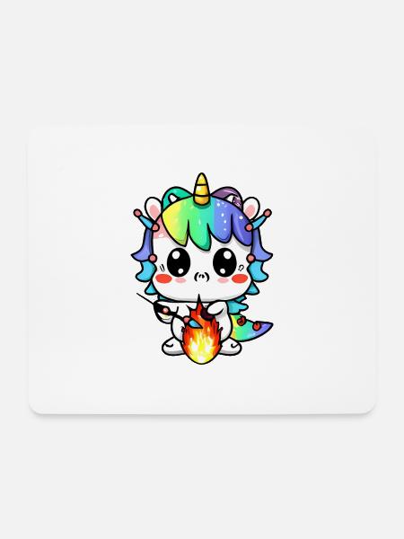 00221 süßes Drachen Einhorn Baby spielt mit Feuer - Mousepad (Querformat) - Weiß