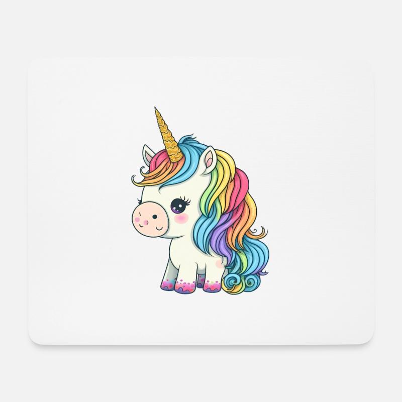 00246 süßes Baby Einhorn mit Regenbogenmähne - Mousepad (Querformat) - Weiß
