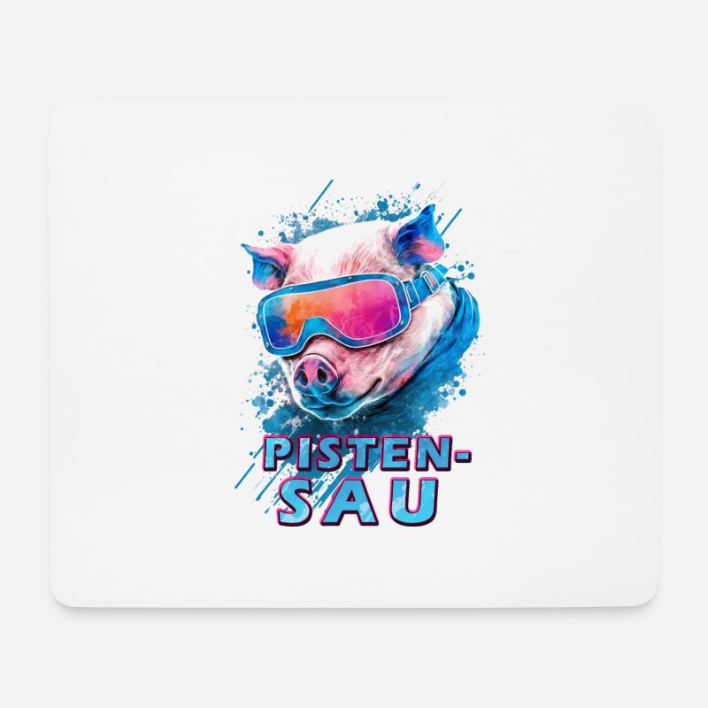 Pistensau mit Skibrille - Mousepad (Querformat) - Weiß