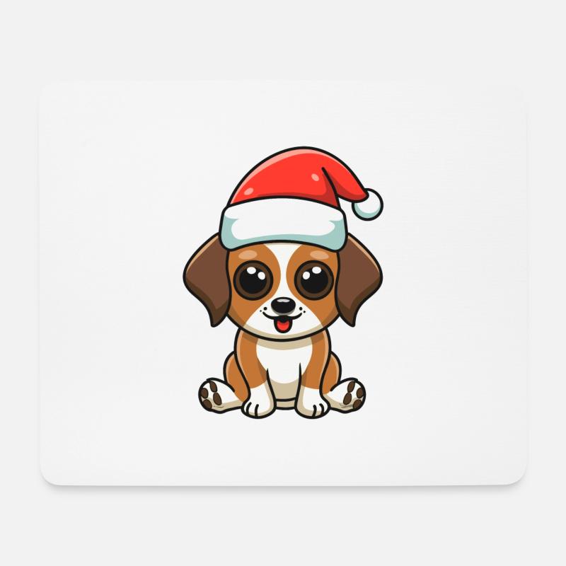 Hündchen mit Weihnachtsmütze - Mousepad (Querformat) - Weiß