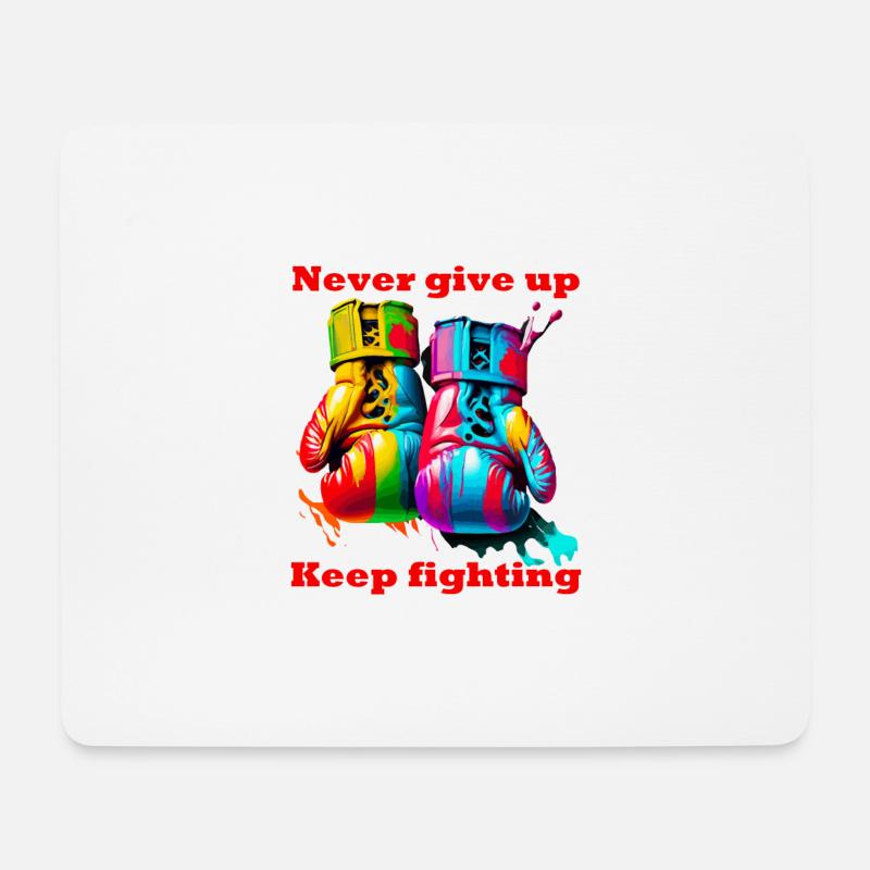 Never give up. Keep fighting. Boxe. Gants de Boxe - Tapis de souris (format paysage) - blanc