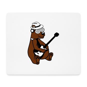 Seated Bear Brown Bear Plays Guitar Guitarist - Mouse Pad (horizontal) - white - Front