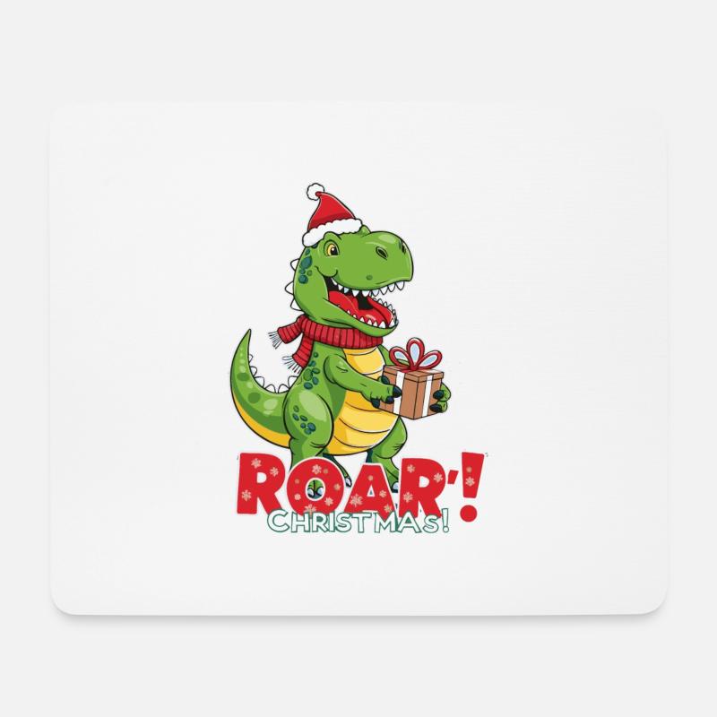 Weihnachtlicher Dinosaurier – ROAR - Mousepad (Querformat) - Weiß
