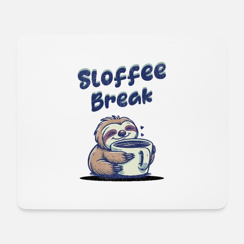 Coffee break Faultier sloffee - Mousepad (Querformat) - Weiß