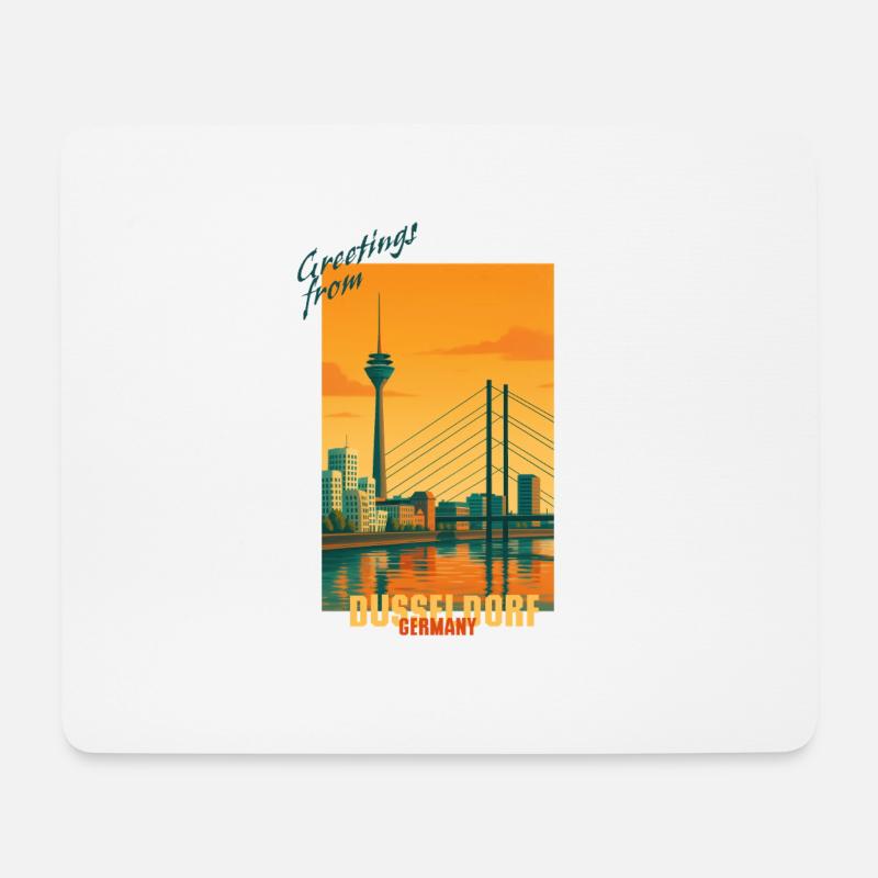 Düsseldorf Vintage Reise Illustration -Deutschland - Mousepad (Querformat) - Weiß
