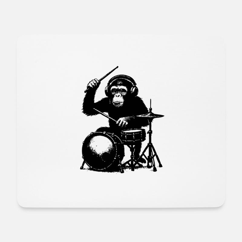 Grimmiger Affe am Schlagzeug - Mousepad (Querformat) - Weiß