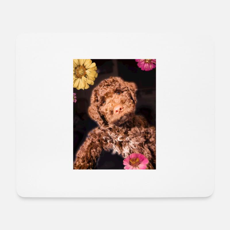 Lagotto Puppy with flowers - Mousepad (Querformat) - Weiß