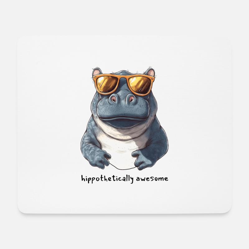 Nilpferd mit Sonnenbrille - Mousepad (Querformat) - Weiß