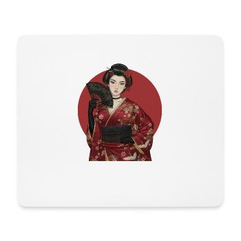 Geisha in red kimono with fan - Mouse Pad (horizontal) - white - Front