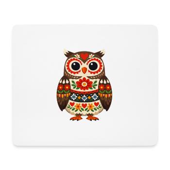 Bunte Eule im Volksstil - Mousepad (Querformat) - Weiß - Vorne