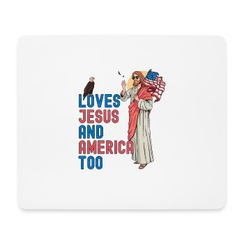 Loves Jesus and America Too Funny Jesus sunglass - Mouse Pad (horizontal) - white - Front