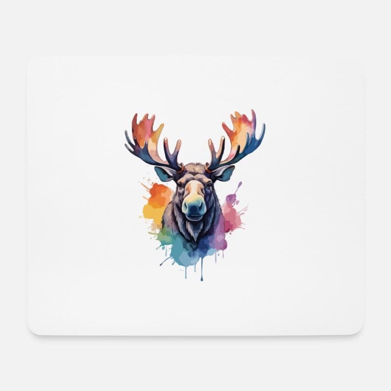 Elch Cool König des Waldes Aquarelle - Mousepad (Querformat) - Weiß