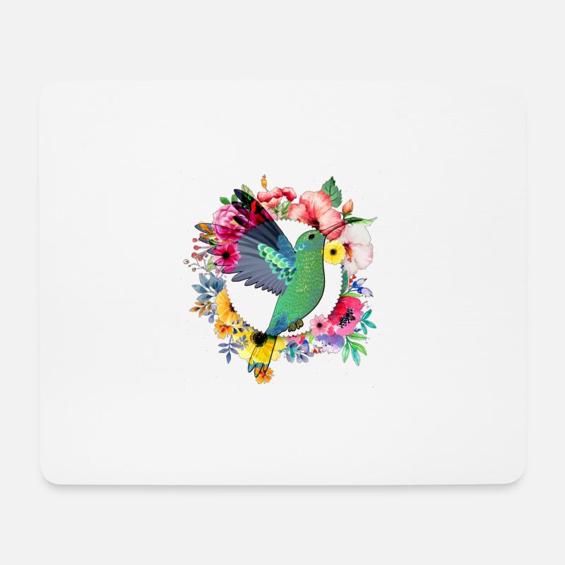 Kolibri Vogel Blumen Blumenstrauß - Mousepad (Querformat) - Weiß