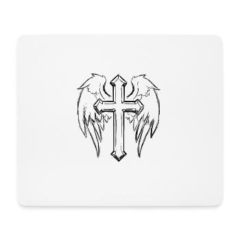 Tattoo with cross and wings - Mouse Pad (horizontal) - white - Front