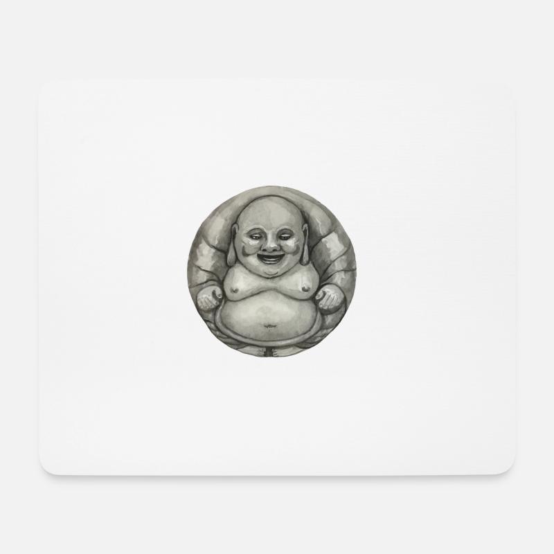 Buddha lachend - Geschenk - Yoga - Glück - Mousepad (Querformat) - Weiß