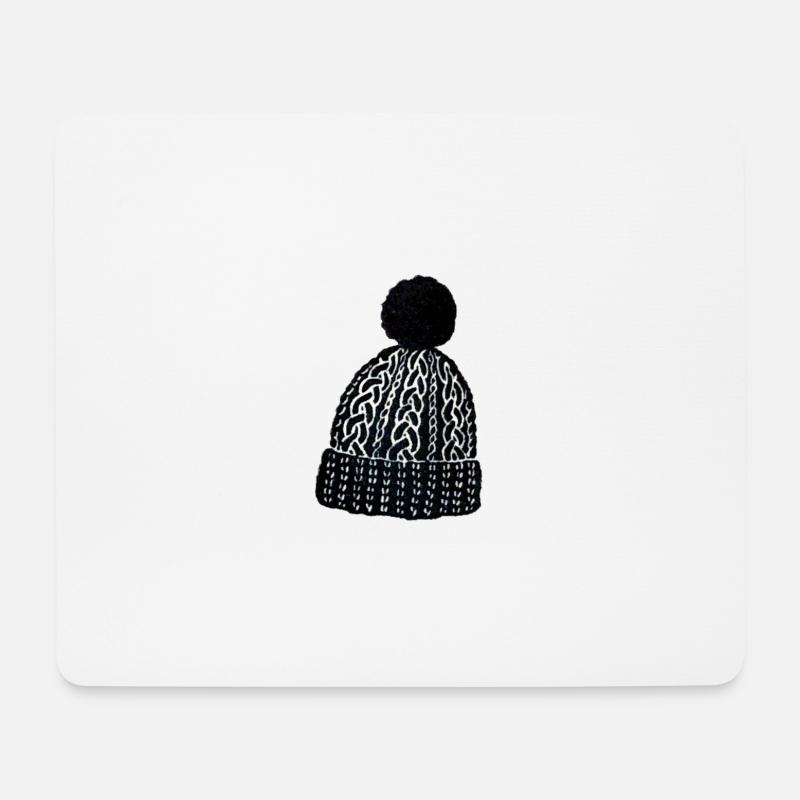 Winter Mütze Wollmütze Pudelmütze - Mousepad (Querformat) - Weiß