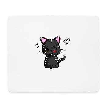 Kawaii Katze mit Kussmund (schwarz) | Kawaii-Tiere - Mousepad (Querformat) - Weiß - Vorne