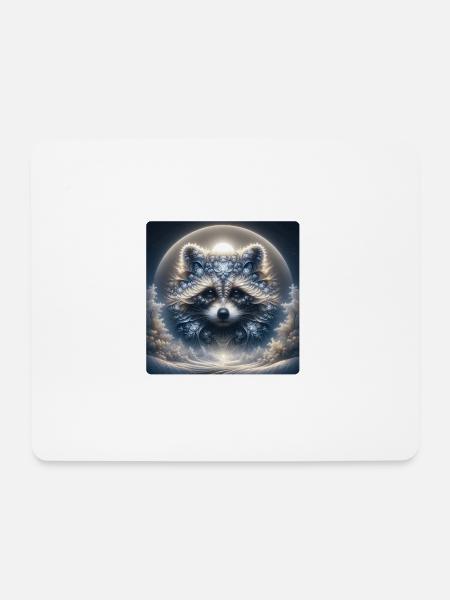 Racoon in Frost - Mousepad (Querformat) - Weiß