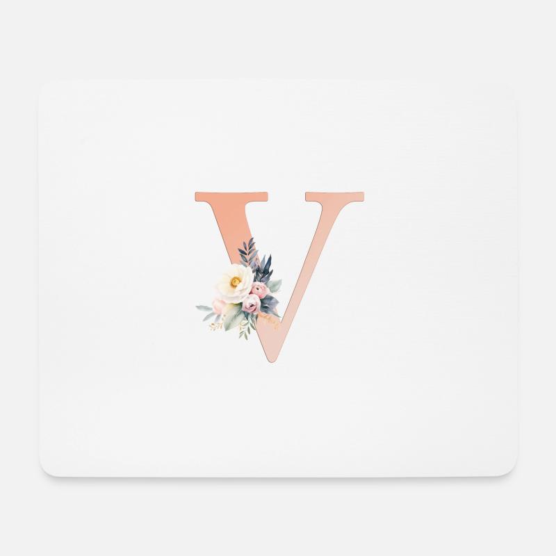 V Monogramm , Floral, Boho - Mousepad (Querformat) - Weiß
